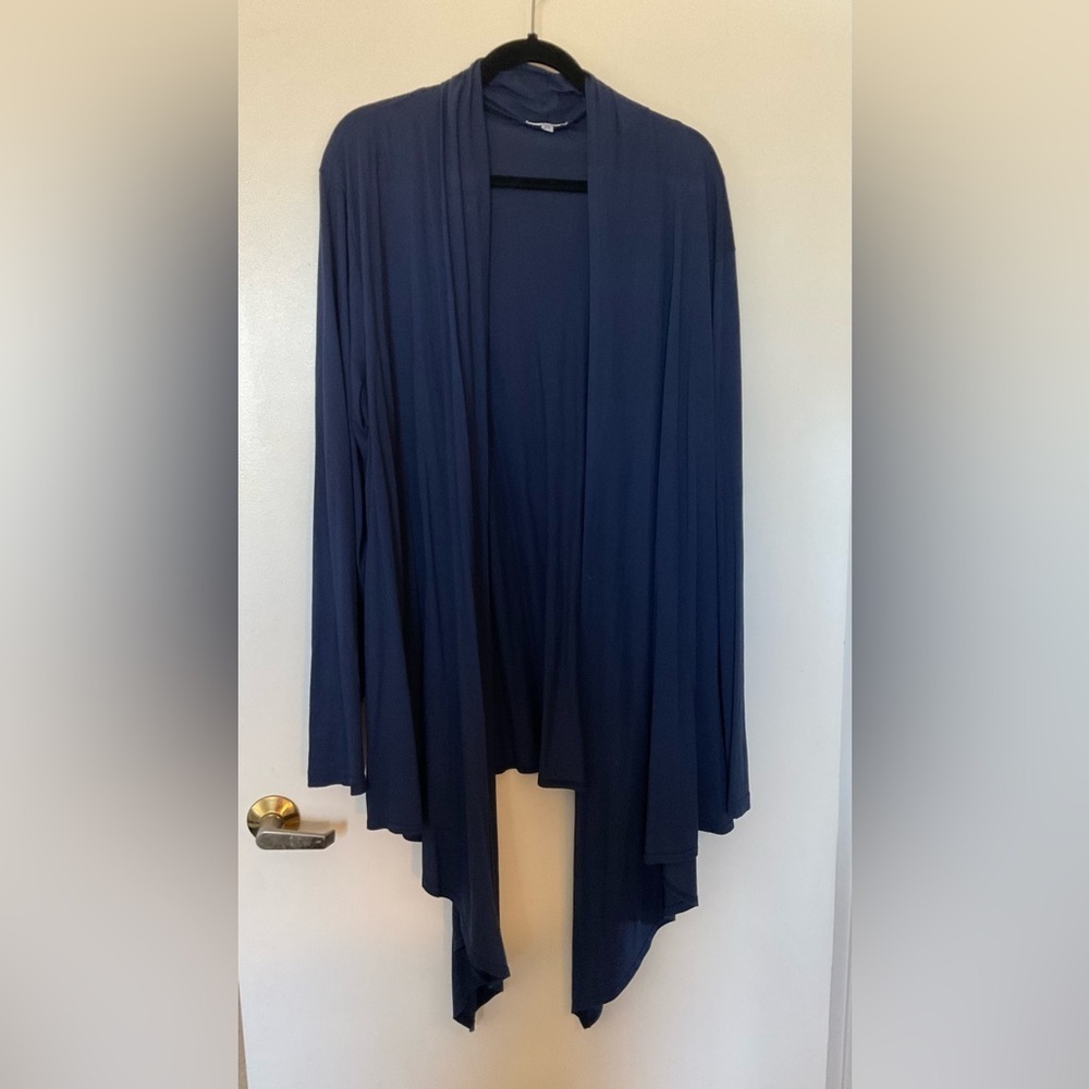 Allen Allen Navy Drape Front Cardigan in Size 2X